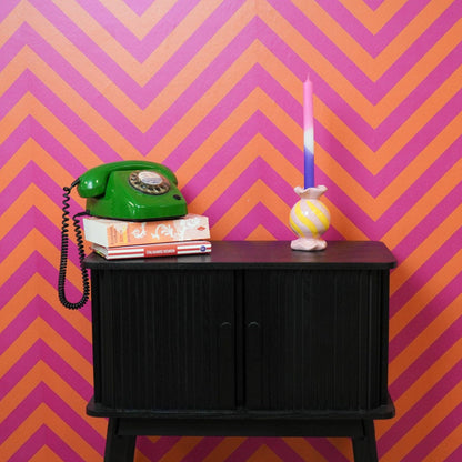 Bougeoir - Bonbon Toffee - Céramique - Rose/Jaune - 8,5x8,5x13 cm