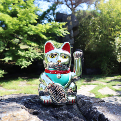 Chat chanceux argenté 15cm
