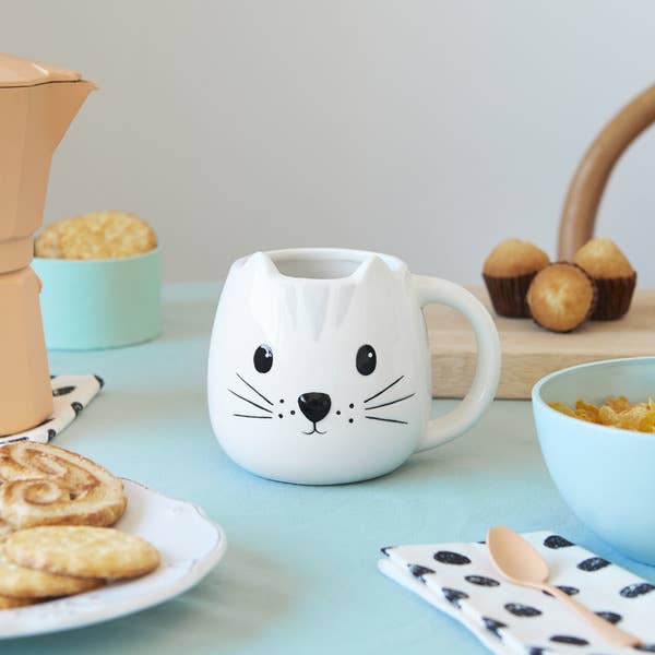 Mug, kitty design, white, 400 ml, with handle, ceramic