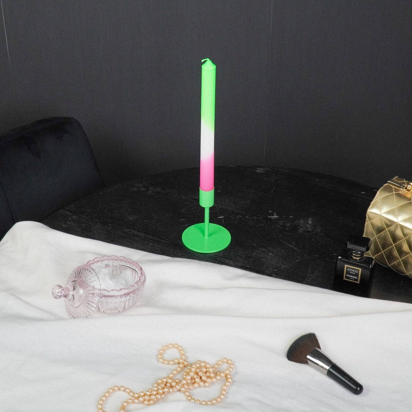 Bougeoir - Basique - Métal - Vert Néon - 8x8x10cm