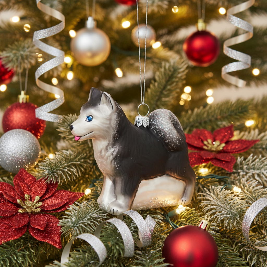 Adorno navideño de husky