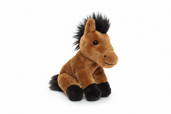 Peluche a forma di cucciolo di cavallo marrone