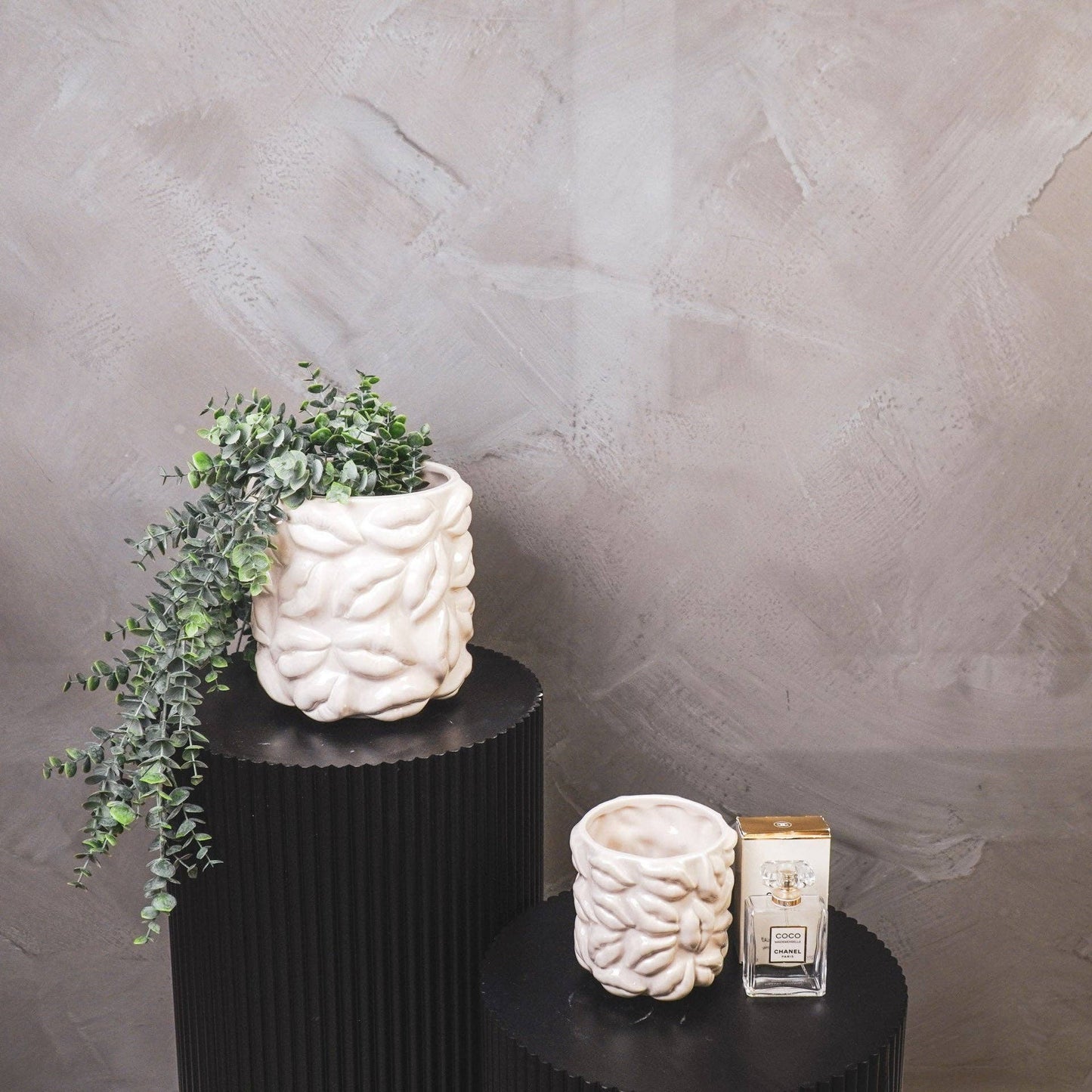 Bloempot - Kusjes - Keramiek - Beige - 17,5x17,5x17,5 cm