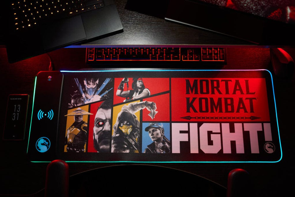 Tapete gaming Mortal Kombat 1 com carregador sem fios – 80 × 30 cm