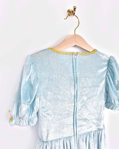 Robe de princesse en velours bleu clair 98-104 Cl 2-4 ans