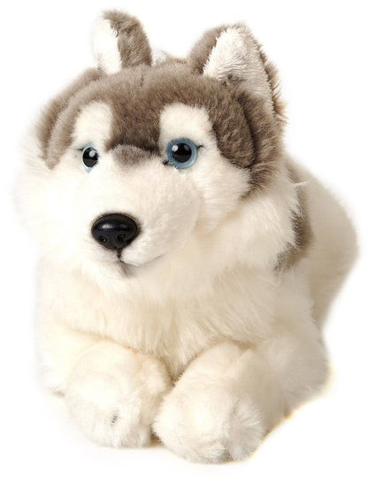 Peluche de husky gris, acostado