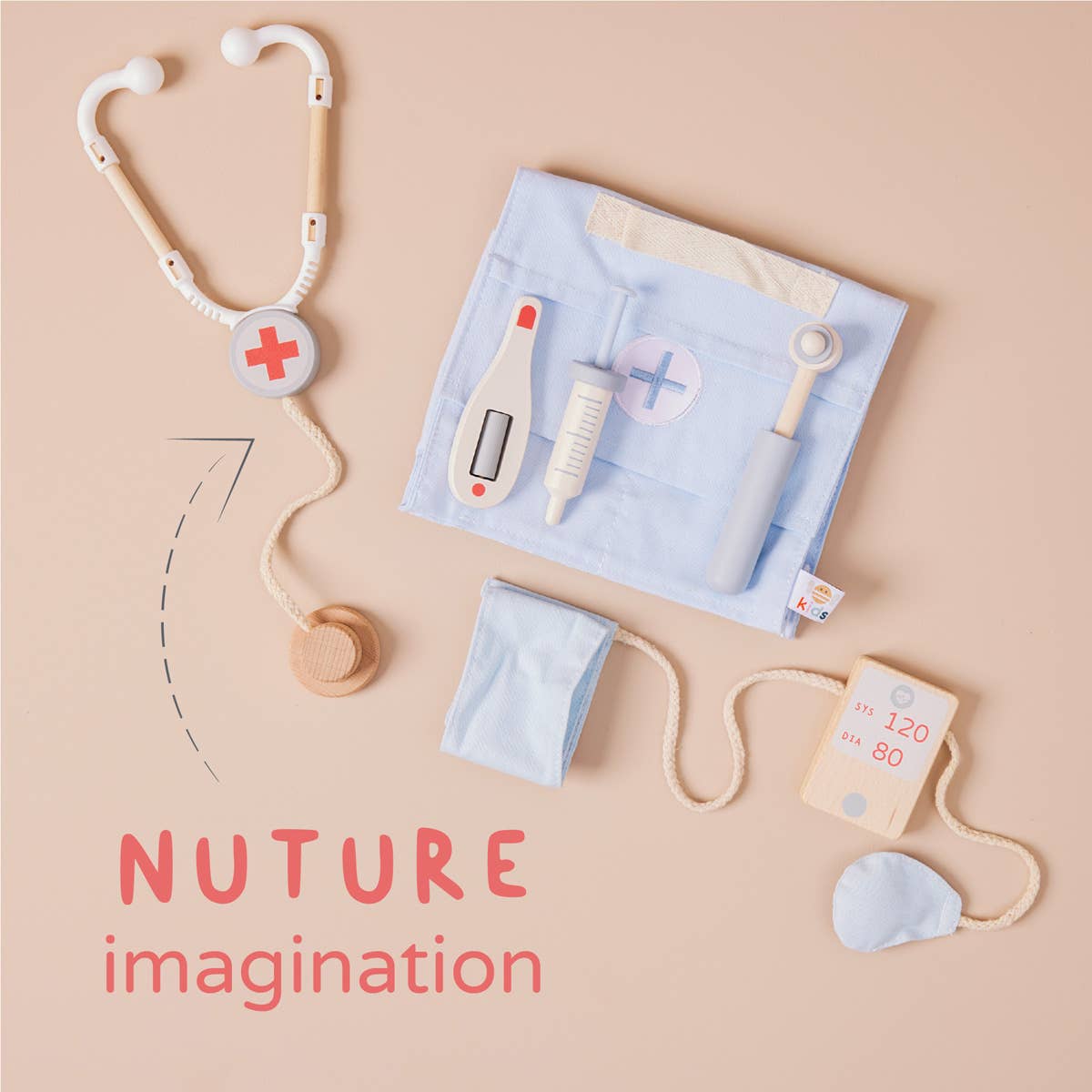 Juego infantil de madera con forma de médico