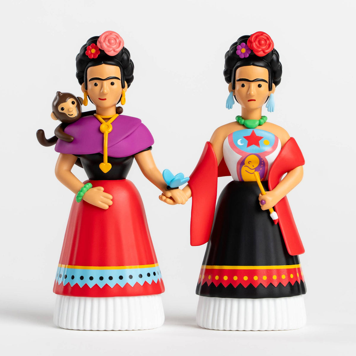 Conjunto de duas estatuetas colecionáveis ​​de Frida Kahlo - Oferta da artista mexicana Kahlo