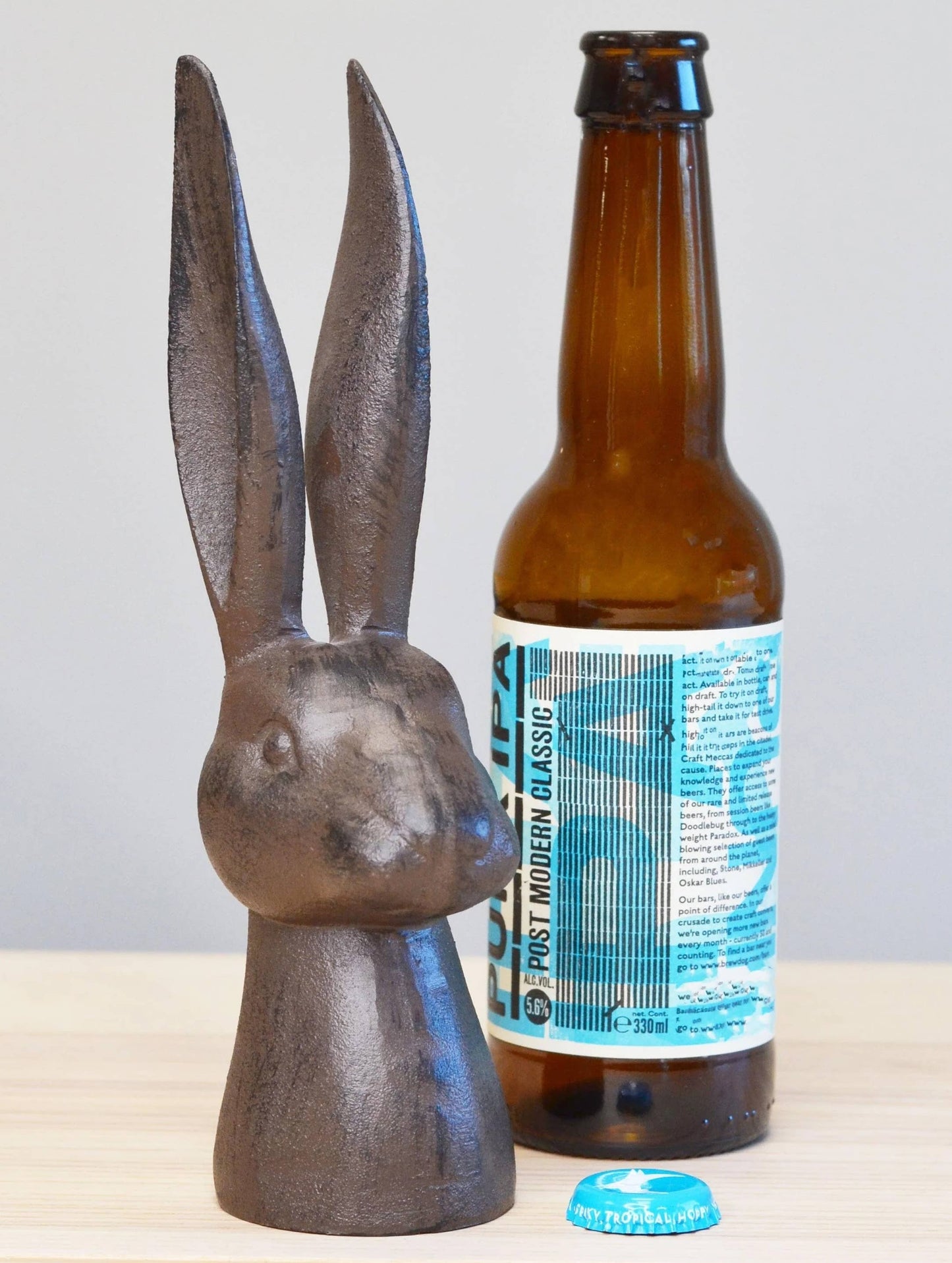 Cast iron bottle opener in the shape of a hare