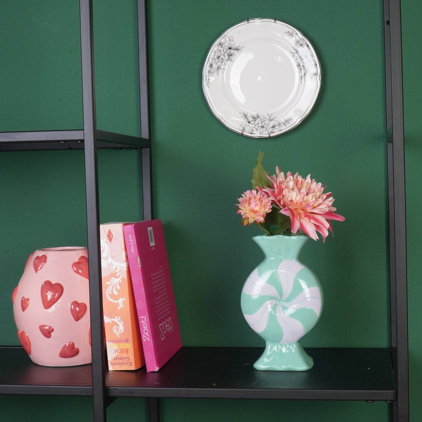 Florero - Caramelo - Cerámica - Lila/Menta - 12x6,5x20 cm