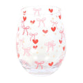 Stemless glass with bow and heart pattern