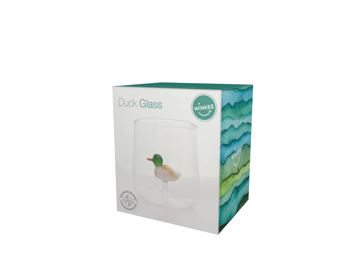 3Dマガモが描かれたガラス製品