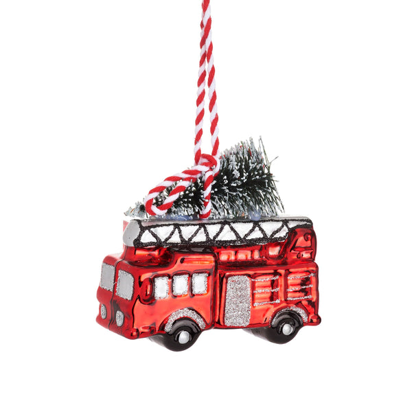 Pallina di Natale Camion dei pompieri con albero di Natale