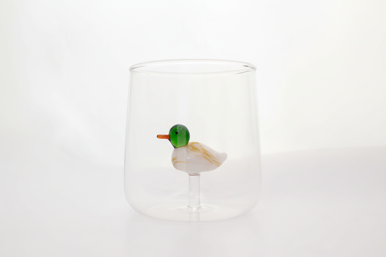 Glas met 3D-afbeelding van een wilde eend