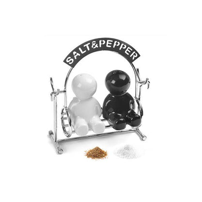 Conjunto de saleiro e pimenteiro, saleiro e pimenteiro, metal/cerâmica