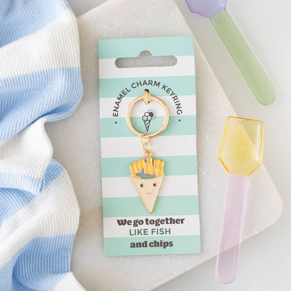 Sleutelhanger met vis en chips