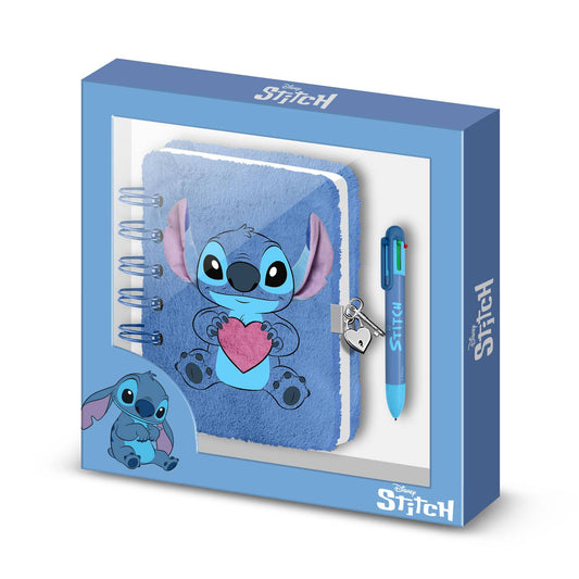 Pack de Journal Plush + Stylo 6 Couleurs Lilo et Stich - Stitch Cœur