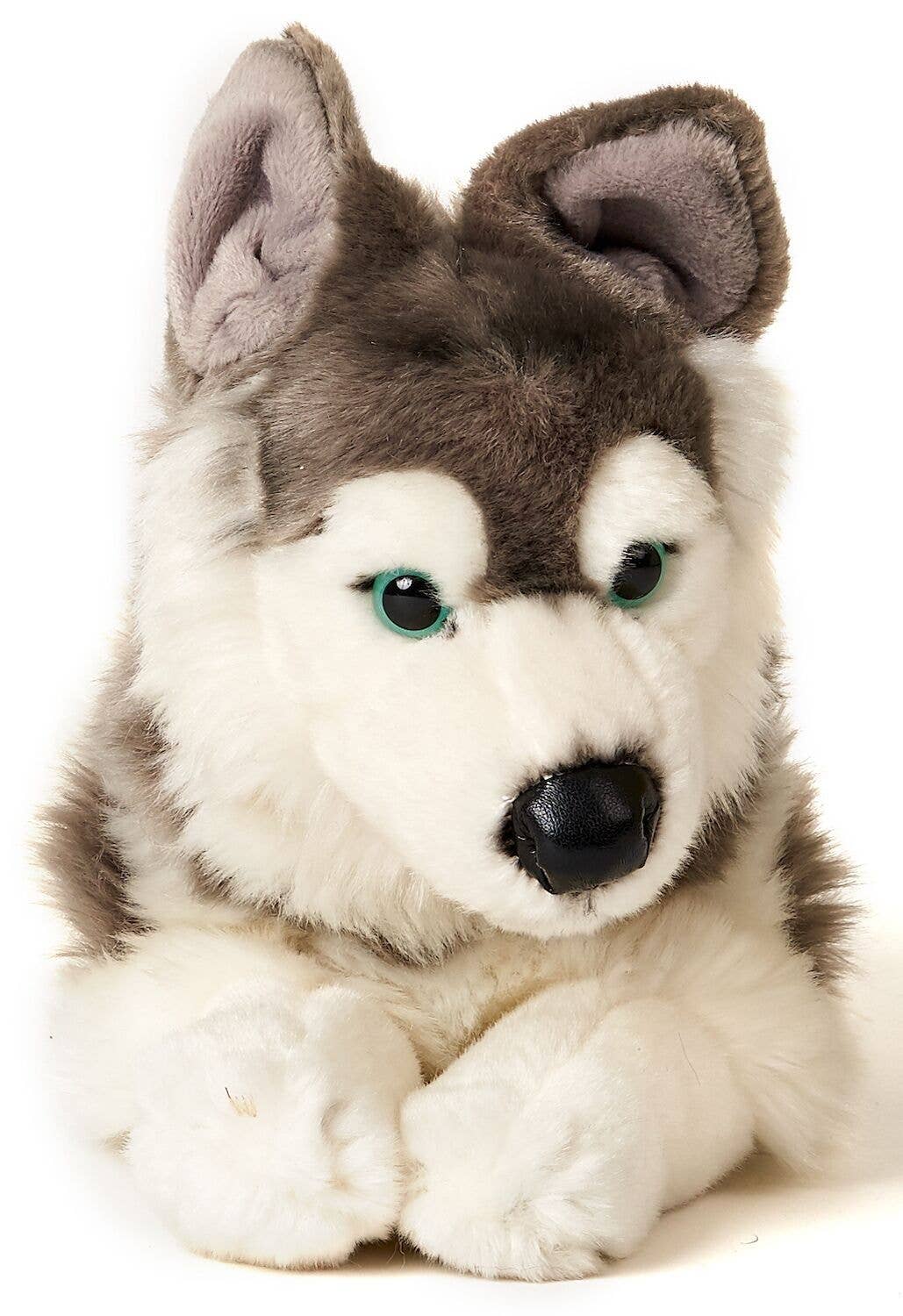 Peluche de husky gris acostado
