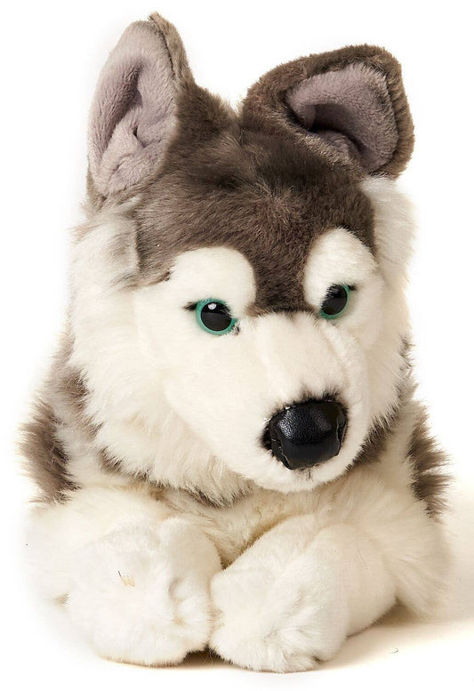 Peluche de husky gris acostado