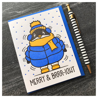 Tarjeta de felicitación de pingüino "Feliz y brillante"