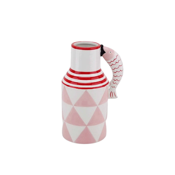 Vaso/Caraffa a forma di pesce - Rosa/Bianco/Rosso - 14x11x21,5 cm