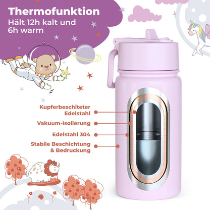 Thermo Kinder Trinkflasche Edelstahl - Sticker lila