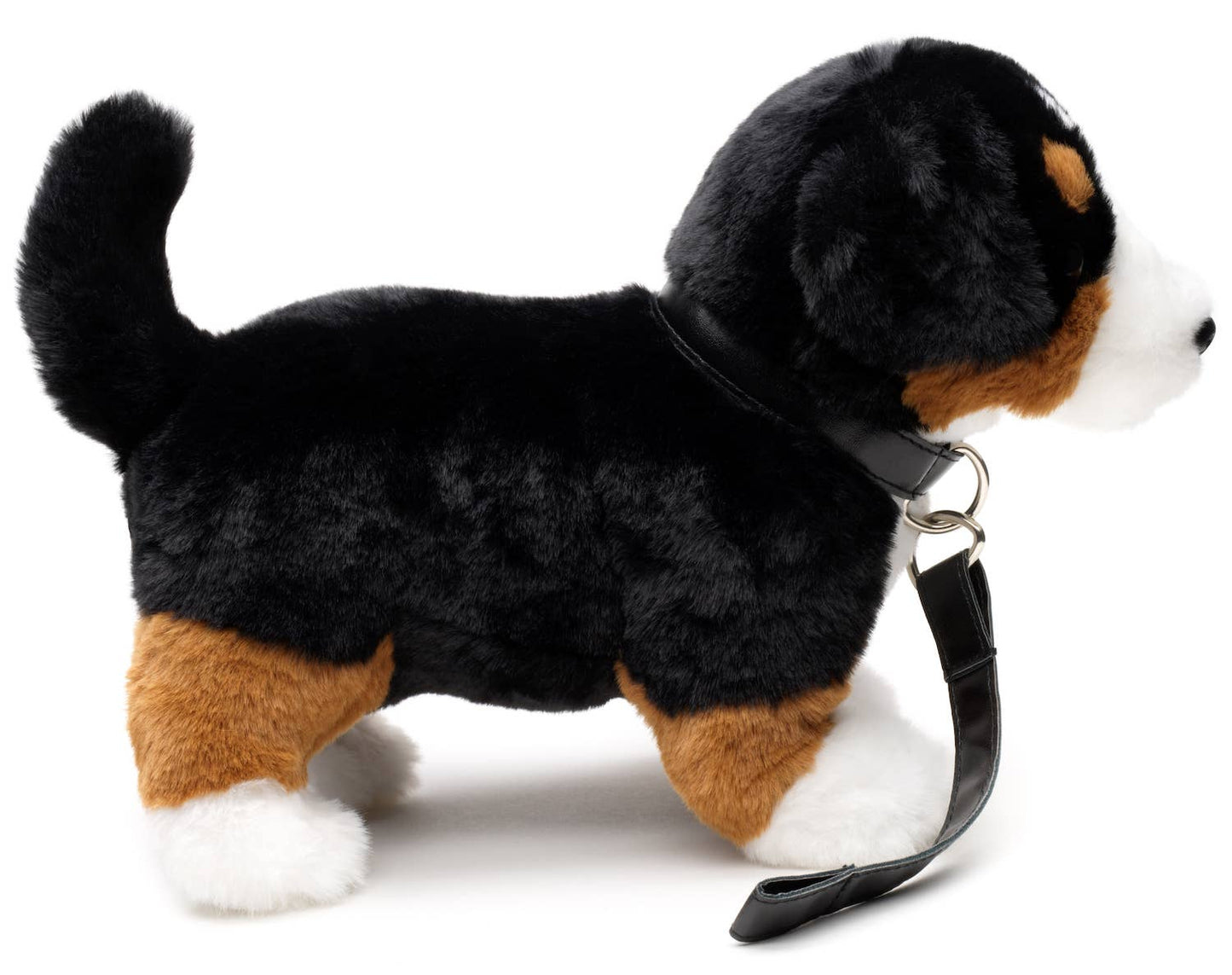 Peluche de perro de montaña bernés, con correa