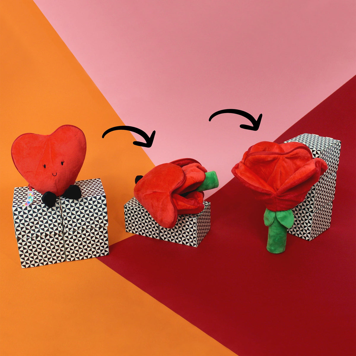 Peluche réversible Cœur/Fleur rouge – Flipetz