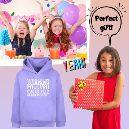 Fringoo Gymnastic Sweat à capuche for enfant Cotton Rich Soft Hooded Sweatshirt- Gymnast Warning violet