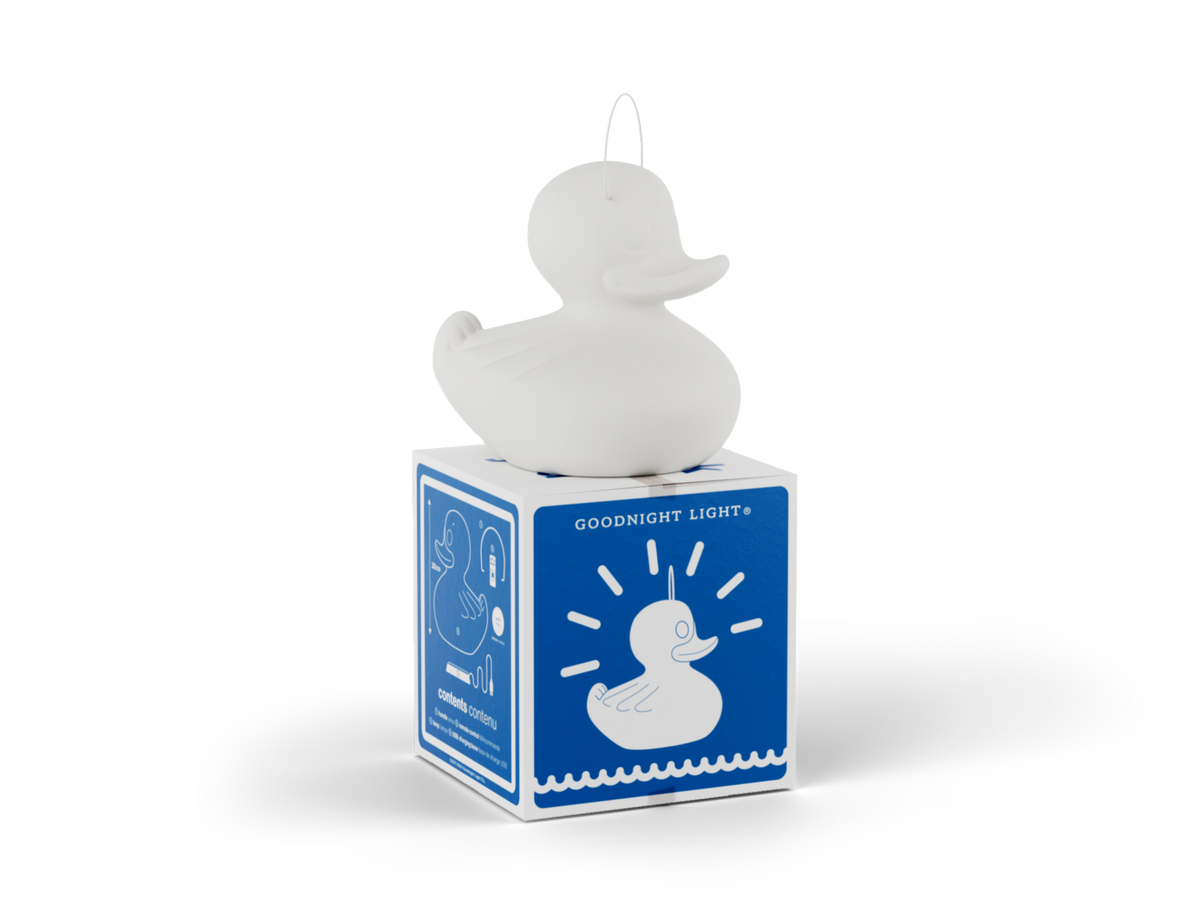 Child-safe white floating duck night light by Goodnight Light for kids pool