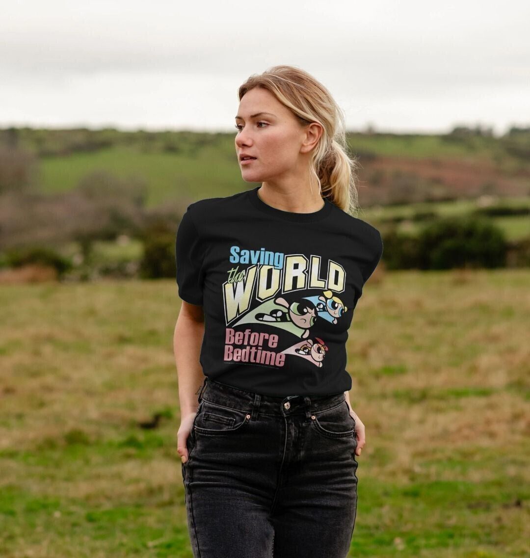 T-shirt adulte Powerpuff Girls Saving The World Before Bedtime
