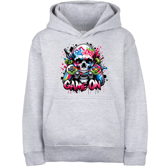 Fringoo gamer Sweat à capuche gris garçon Cotton Rich Soft Hooded Sweatshirt- Game on Skull gris