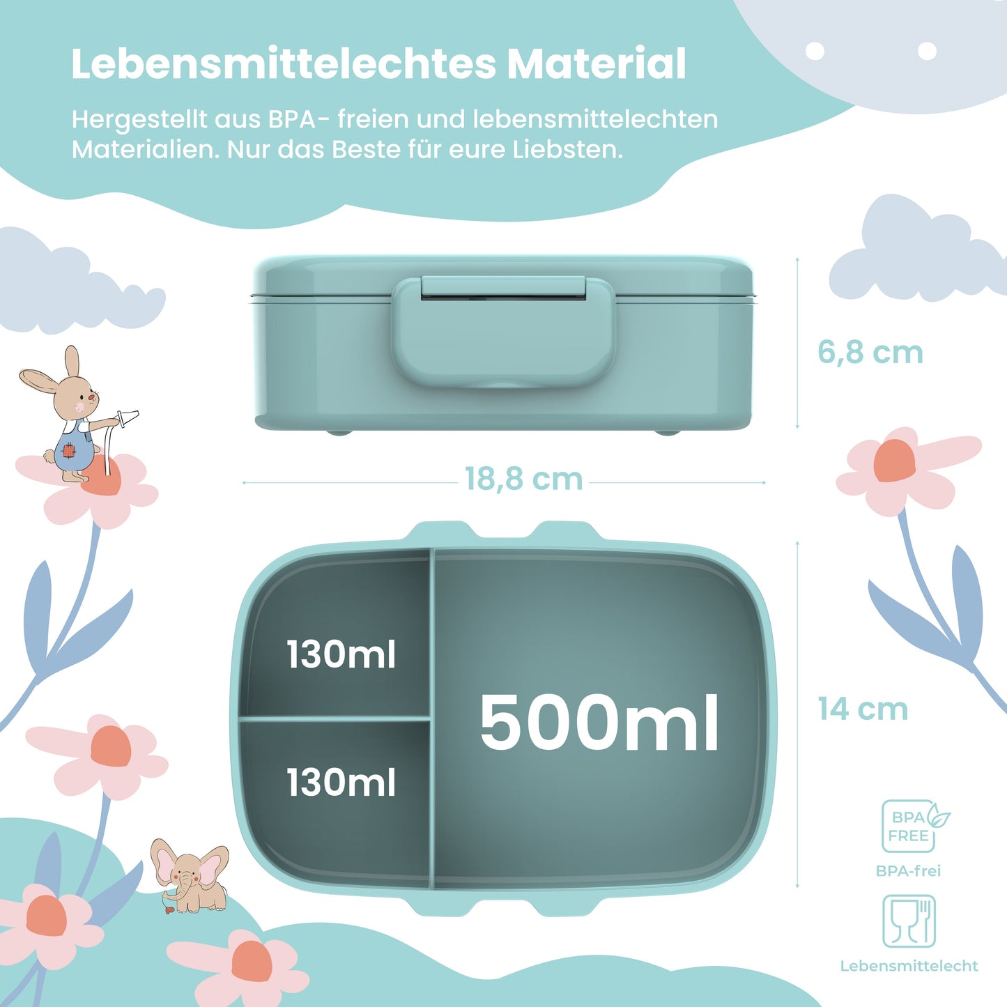 Brotdose Kinder mit Fächern, leicht & auslaufsicher - mint