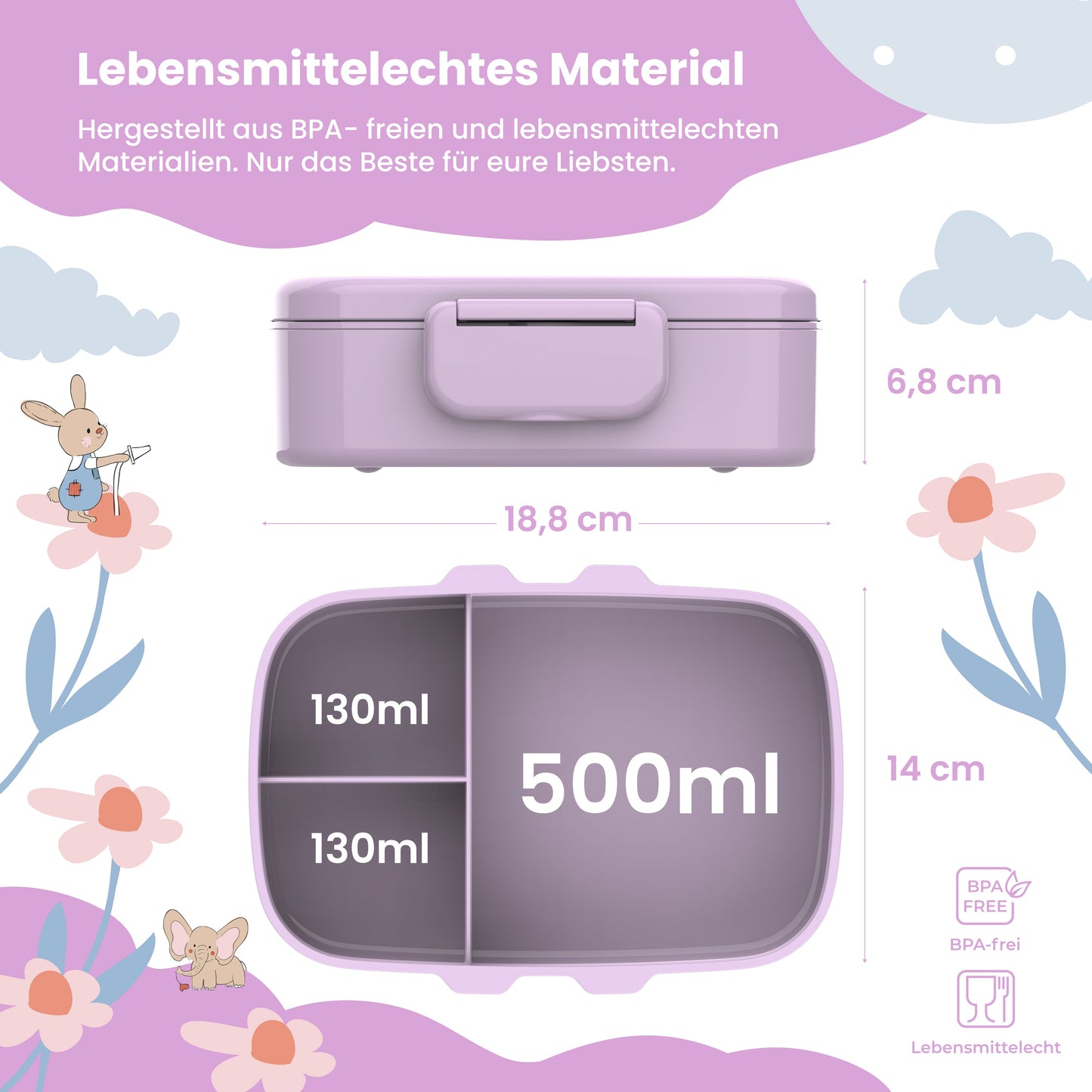 Brotdose Kinder mit Fächern, leicht & auslaufsicher - Lama