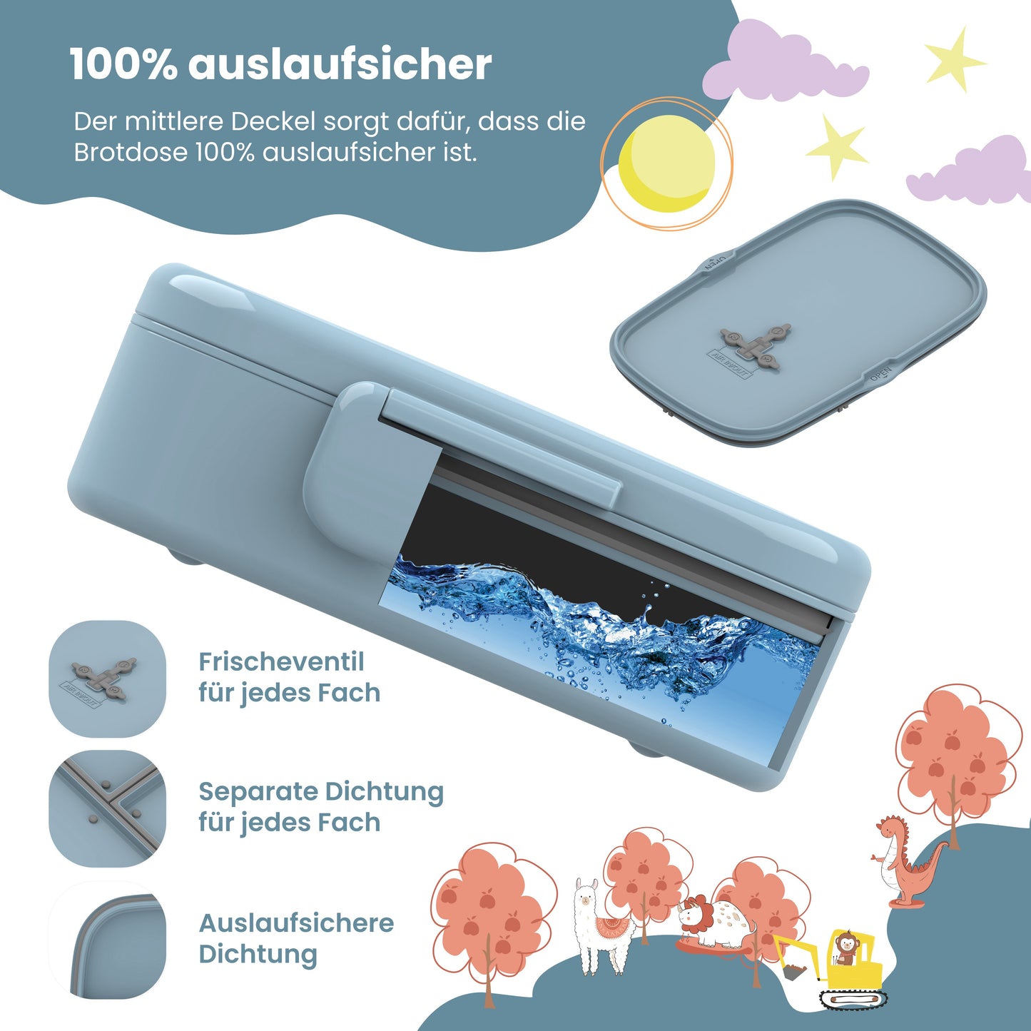 Brotdose Kinder mit Fächern, leicht & auslaufsicher - Bär