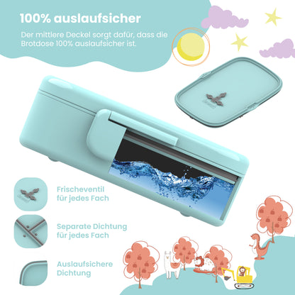 Brotdose Kinder mit Fächern, leicht & auslaufsicher - mint