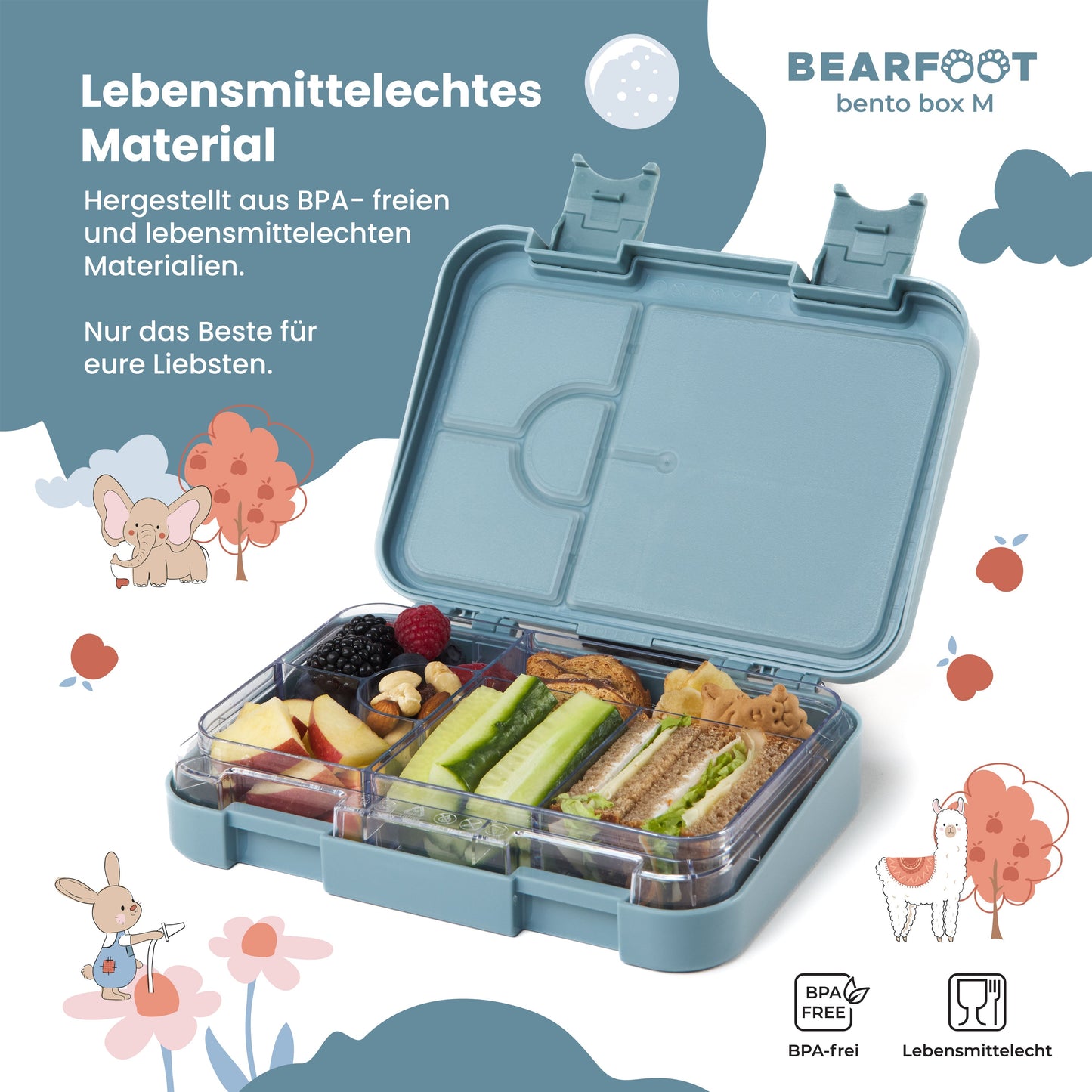 Brotdose Kinder mit Fächern, Lunchbox - Hund&Katze blau