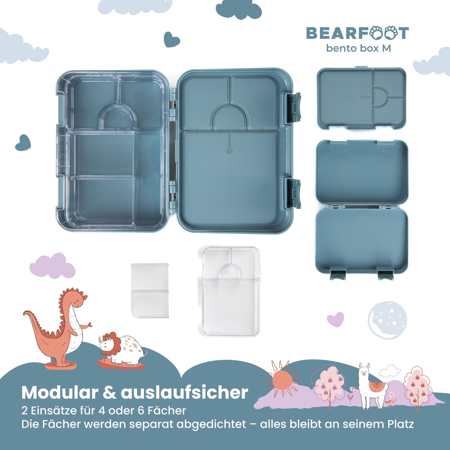 Brotdose Kinder mit Fächern, Lunchbox, Bento box - Bär