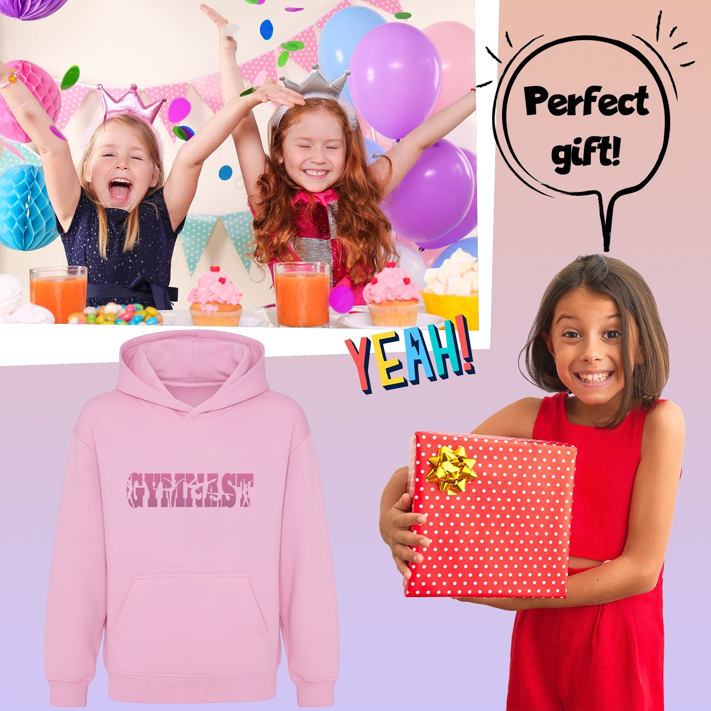 Fringoo Gymnastic Sweat à capuche for enfant Cotton Rich Soft Hooded Sweatshirt- Gymnast rose