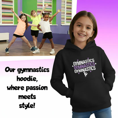 Fringoo Gymnastic Sweat à capuche for enfant Cotton Rich Soft Hooded Sweatshirt- Gymnasticx3- noir
