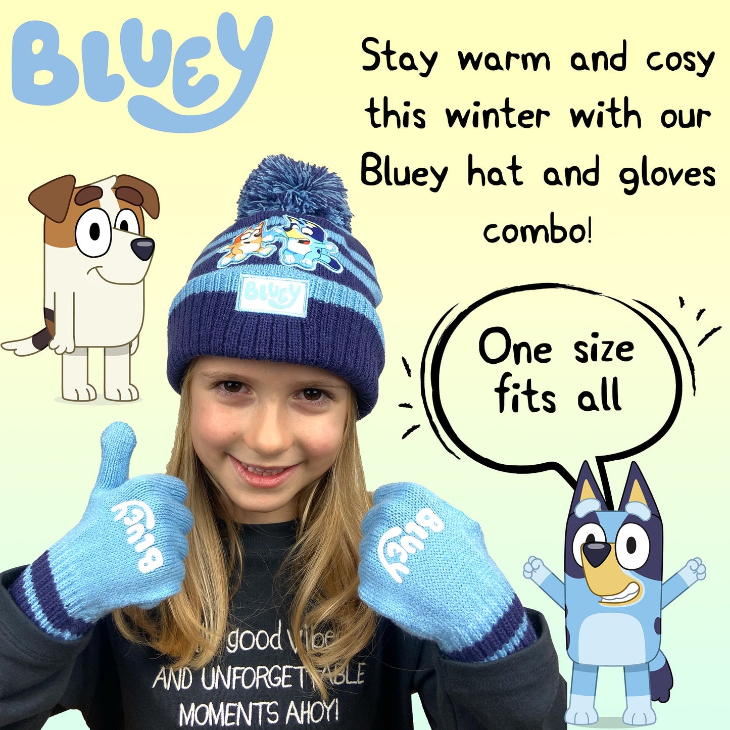 Bluey Children's Winter Hat & Gloves Set Warm and Comfy Bonnet & Gloves Set
