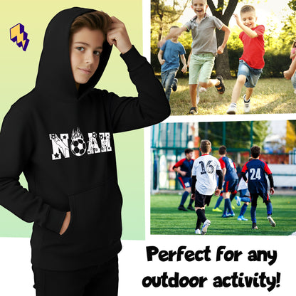 Fringoo football Sweat à capuche noir garçon Cotton Rich Soft Hooded Sweatshirt- football Alphabet noir