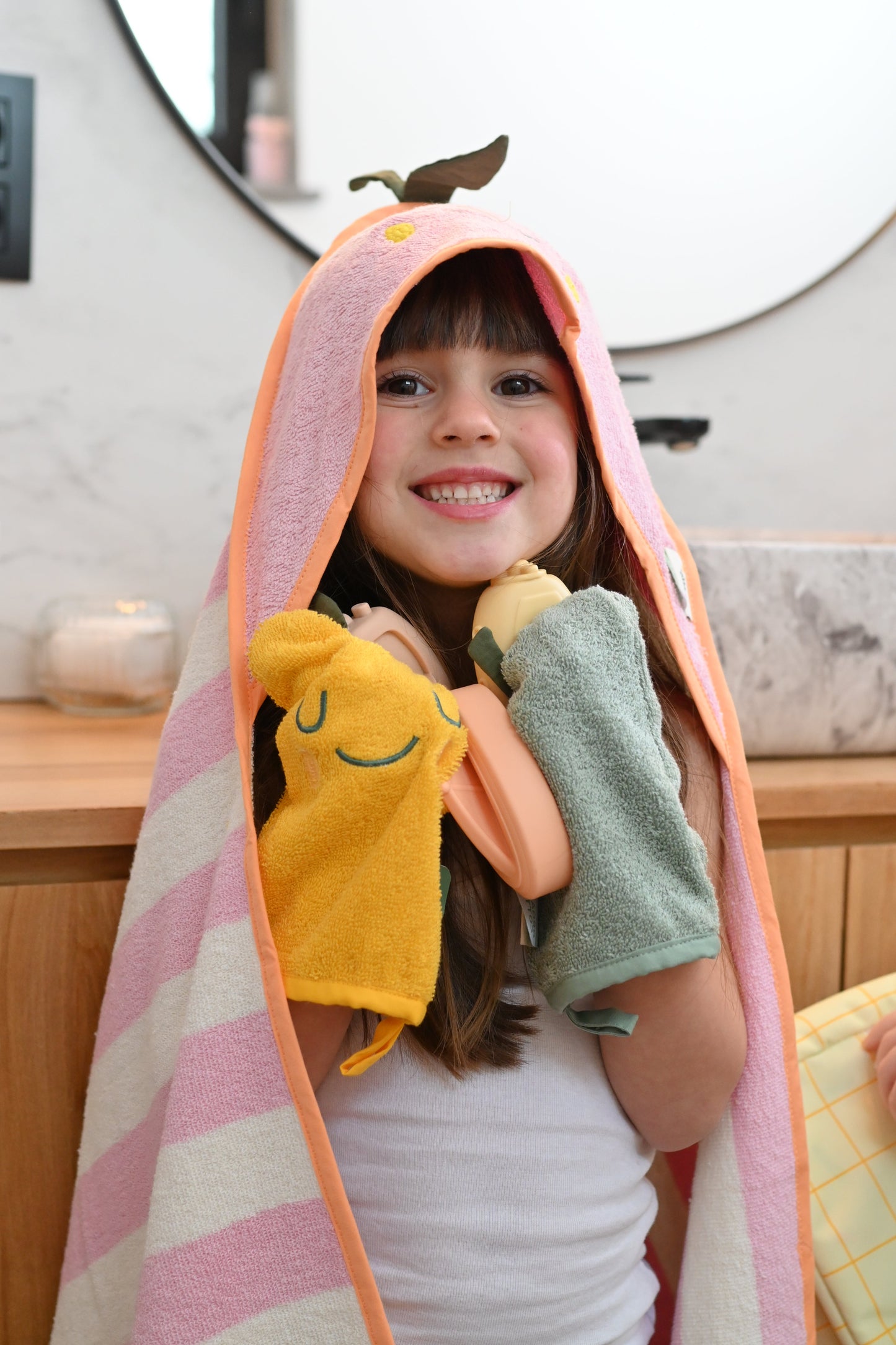 Ensemble de gants de toilette mandarine