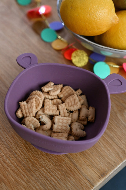 Bol à manger Lili l'Ours Silicone Prune