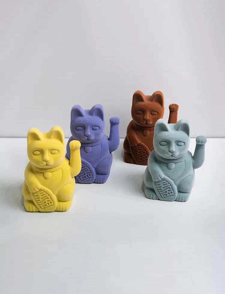 Chat Chanceux Velours Bleu