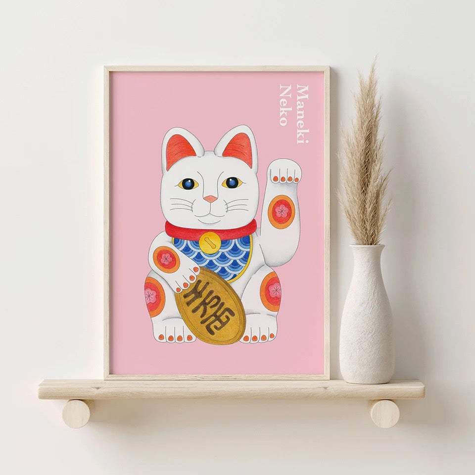 Stampa artistica Gatto bianco fortunato