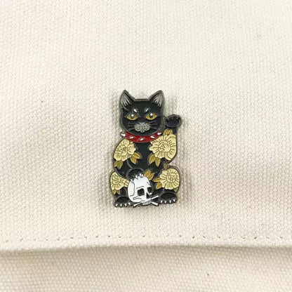 Black Lucky Cat Skull Pin