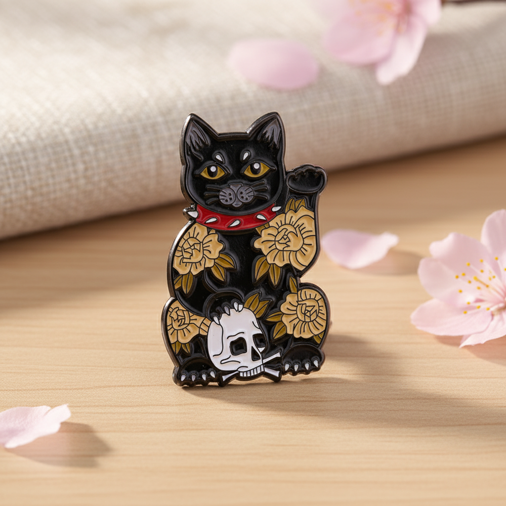 招き猫ピン ブラックスカル
