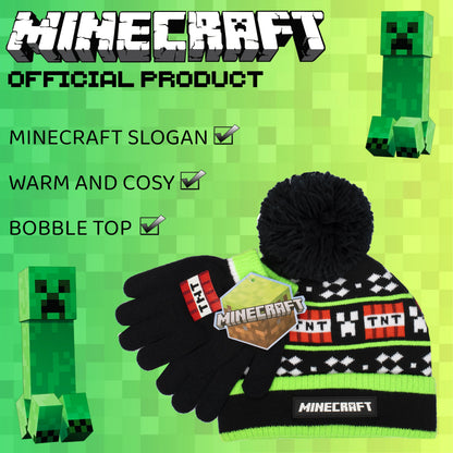 Minecraft Hat & Gloves Set – noir TNT