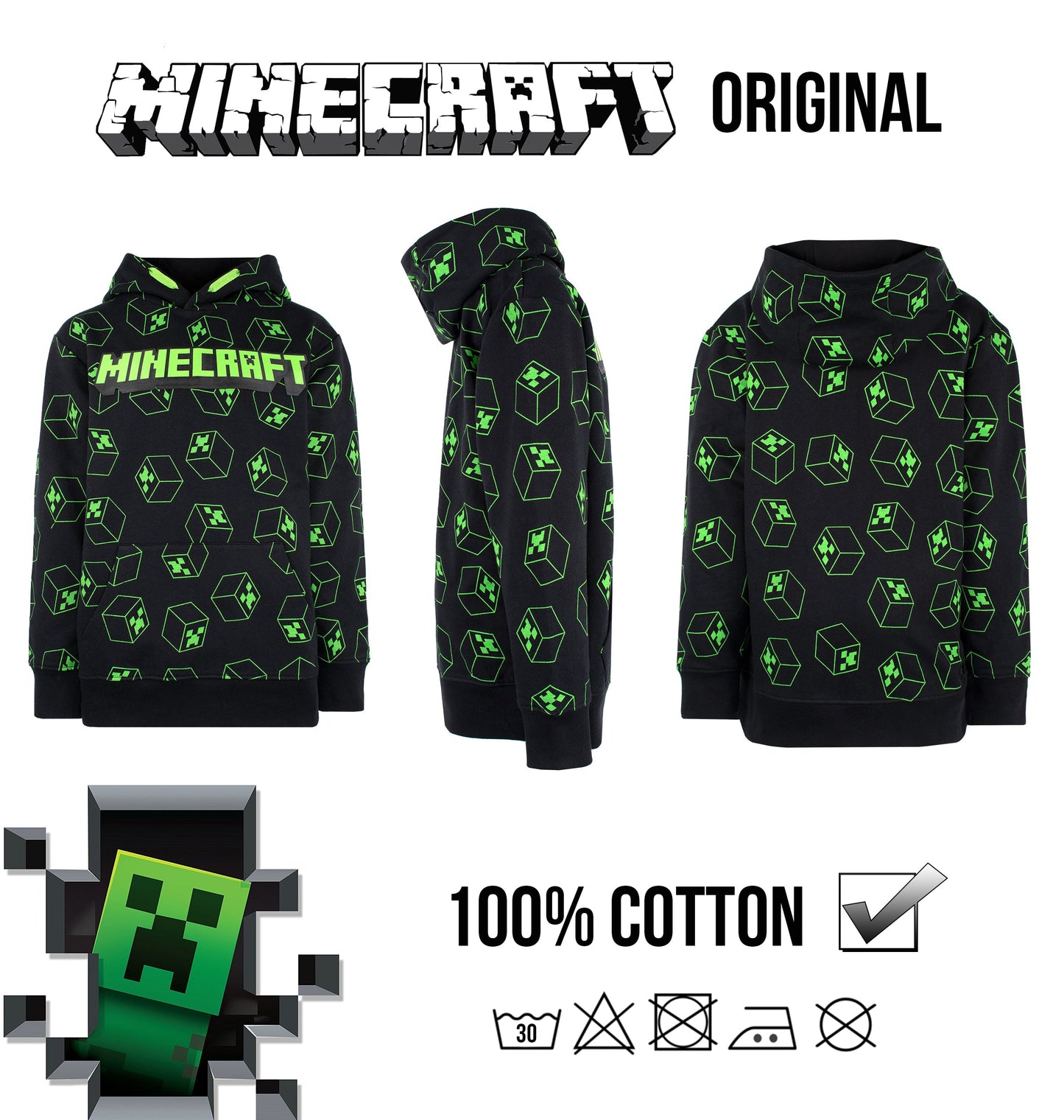 Minecraft Creeper Pattern Sweat à capuche – noir